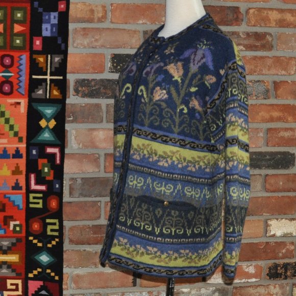 Coldwater Creek Floral Shetland Wool KNIT Cardigan SWEATER METAL BUTTONS Coat Sm - Picture 6 of 7
